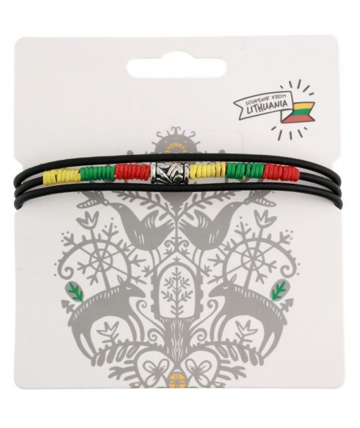 Juoda odinė apyrankė su trispalviais akcentais